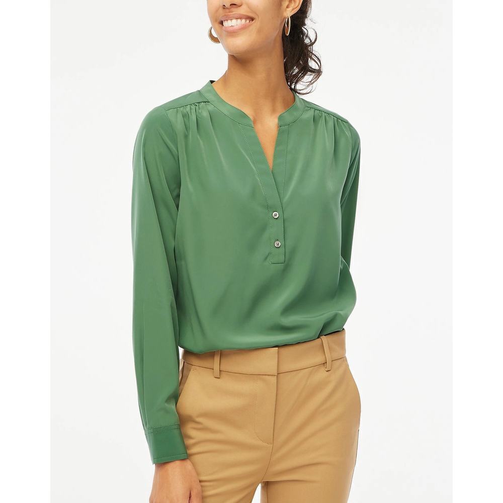 J.Crew Factory Petite Popover Placket Blouse in Gatlin Green Petite Small PS NWT